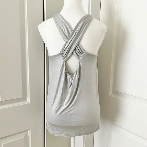 French Connection Mod Silver Halter Glam Boho Blouse w/ Beaded Detail – Medium - Picture 6 of 11